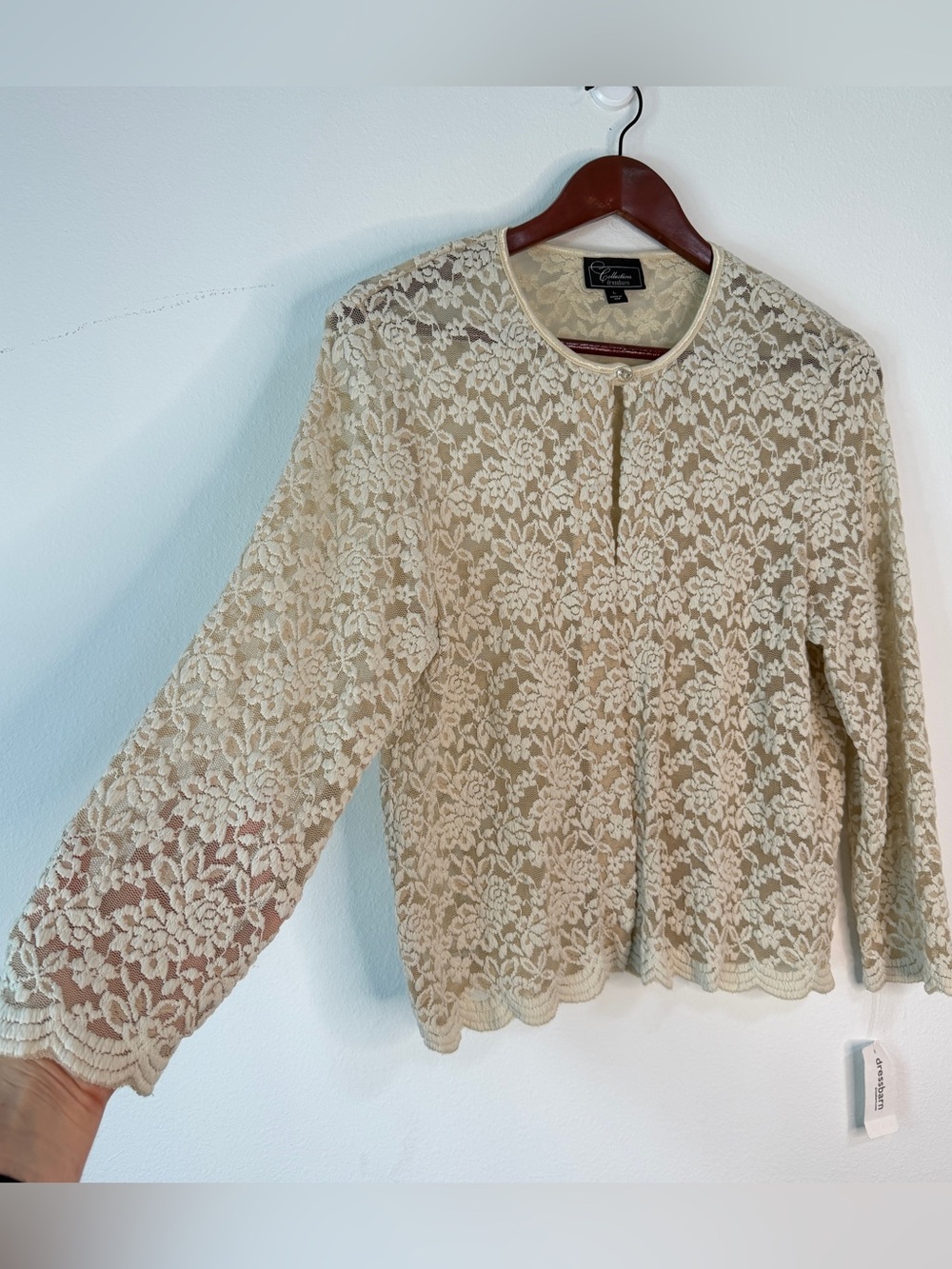 Vintage 90s Dressbarn Beige Lace Semi Sheer Cardigan Womens Large NWT Deadstock